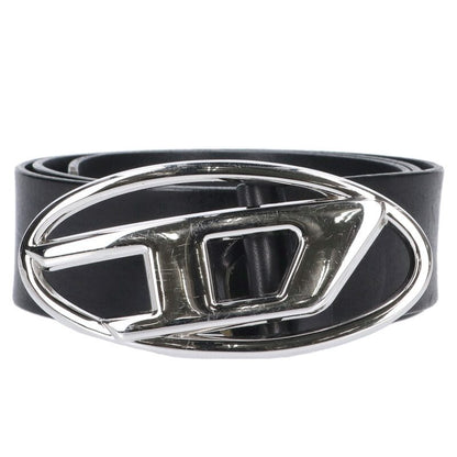 DIESEL Logo Buckle Leather Belt Silver Black Size ONE SIZE