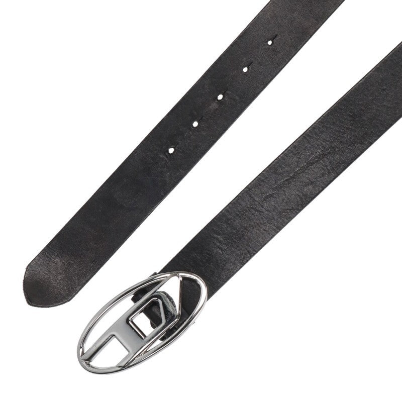 DIESEL Logo Buckle Leather Belt Silver Black Size ONE SIZE