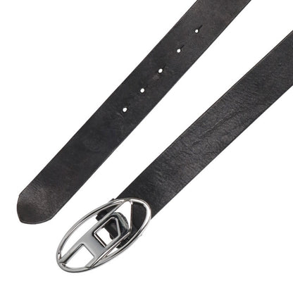 DIESEL Logo Buckle Leather Belt Silver Black Size ONE SIZE