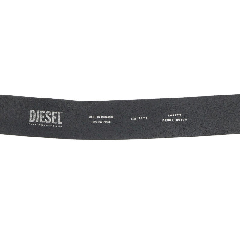 DIESEL Logo Buckle Leather Belt Silver Black Size ONE SIZE