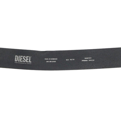 DIESEL Logo Buckle Leather Belt Silver Black Size ONE SIZE