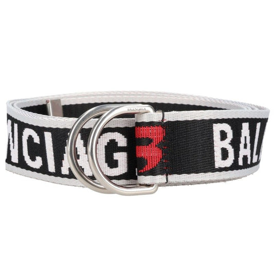 BALENCIAGA Logo D-Ring Belt Black/White Size ONE SIZE