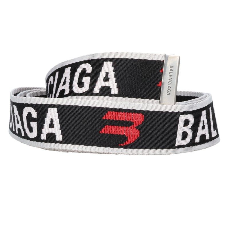 BALENCIAGA Logo D-Ring Belt Black/White Size ONE SIZE