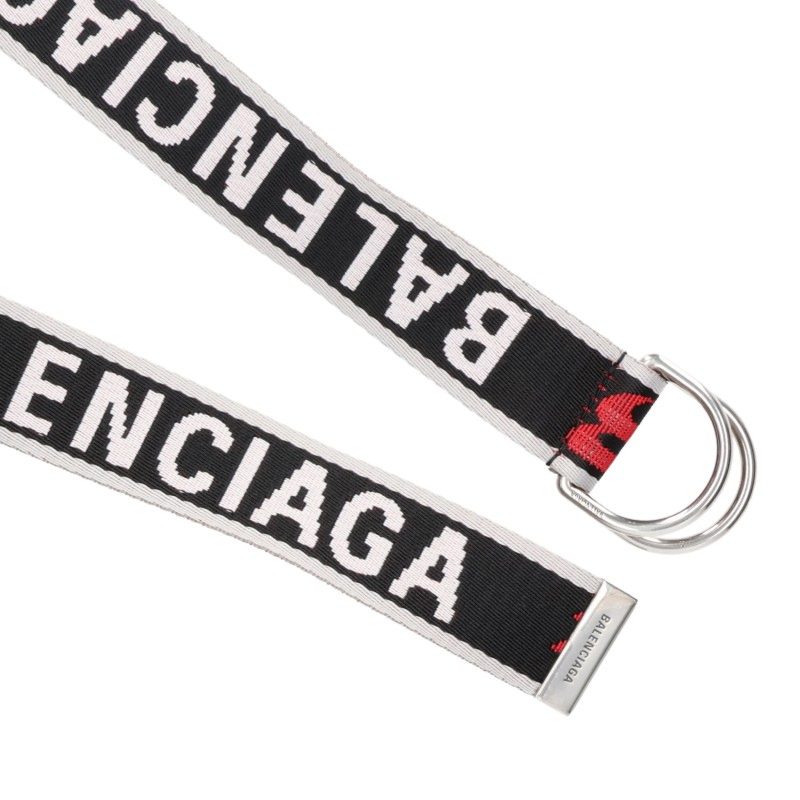 BALENCIAGA Logo D-Ring Belt Black/White Size ONE SIZE