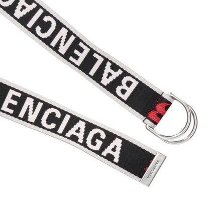 BALENCIAGA Logo D-Ring Belt Black/White Size ONE SIZE