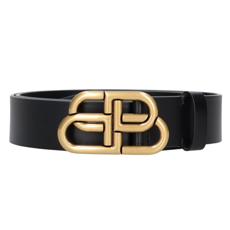 BALENCIAGA BB Logo Buckle Leather Belt Black/Gold Size 100