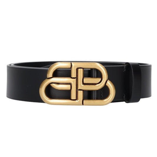 BALENCIAGA BB Logo Buckle Leather Belt Black/Gold Size 100