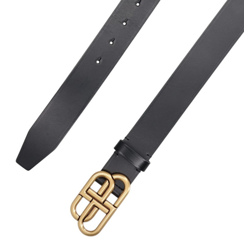 BALENCIAGA BB Logo Buckle Leather Belt Black/Gold Size 100