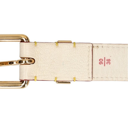 LOUISVUITTON Suhali LV Logo Studded Belt White/Gold Size 90