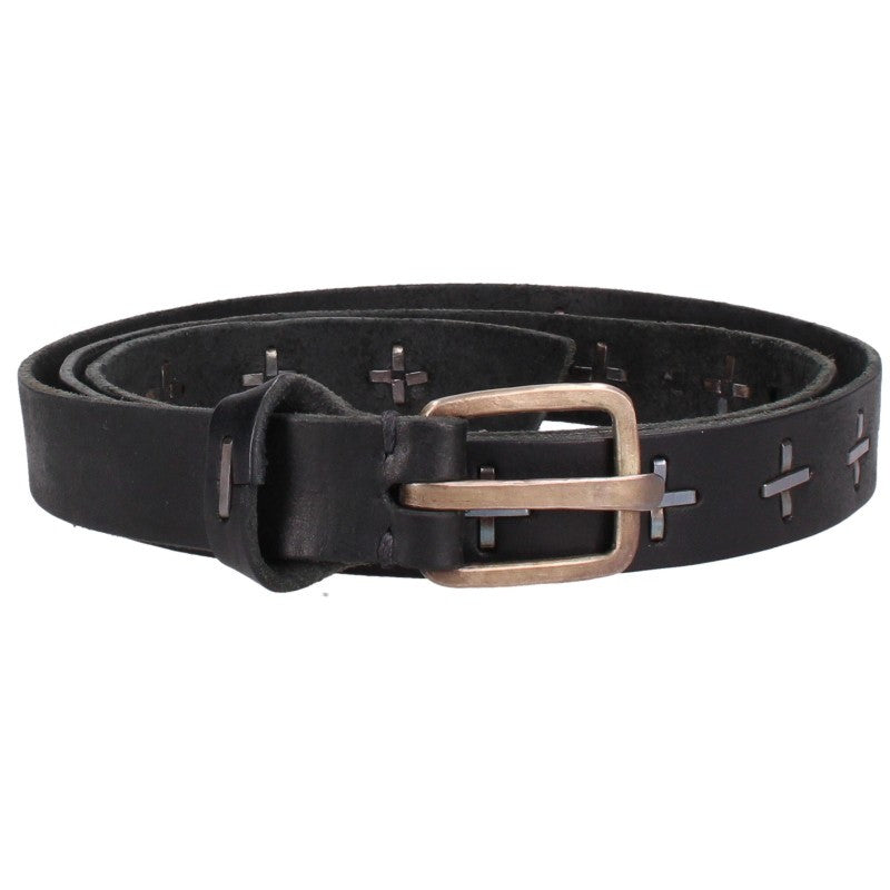 MA+ Cross Studded Leather Belt Black/Silver Size M