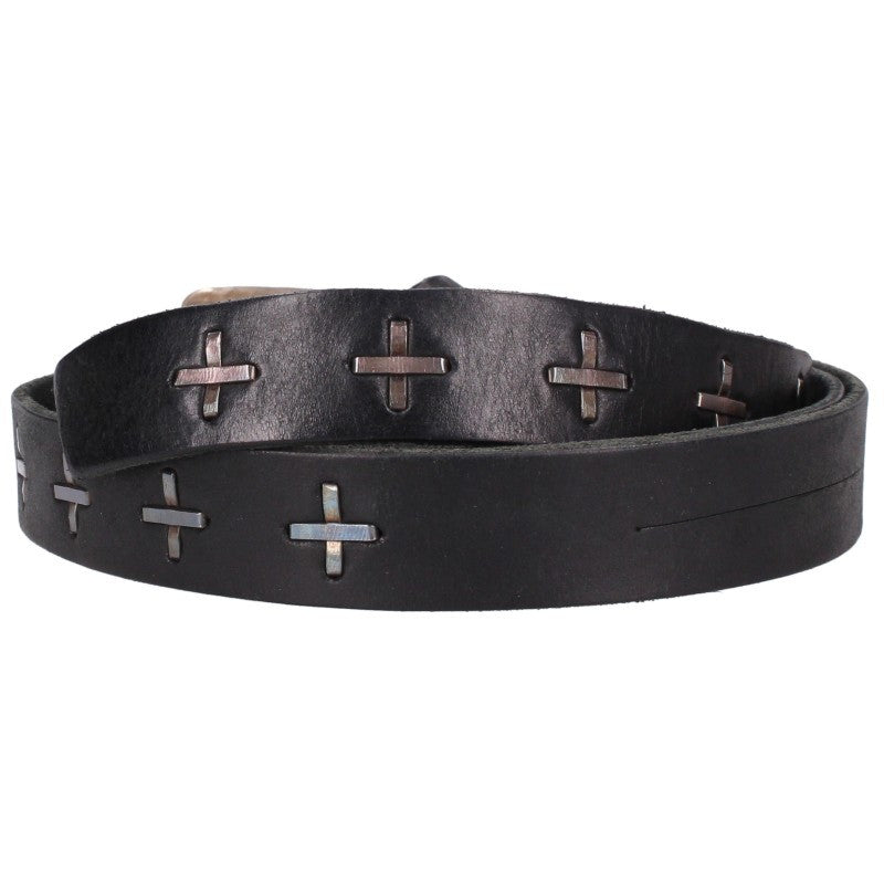 MA+ Cross Studded Leather Belt Black/Silver Size M
