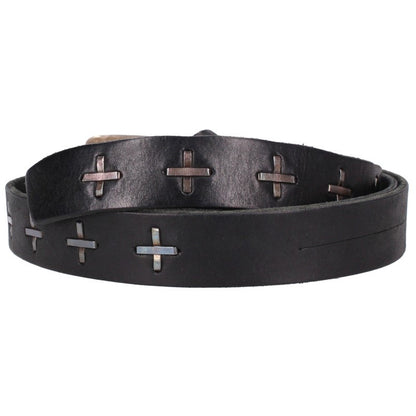 MA+ Cross Studded Leather Belt Black/Silver Size M