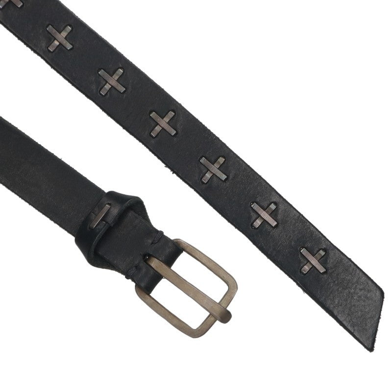 MA+ Cross Studded Leather Belt Black/Silver Size M