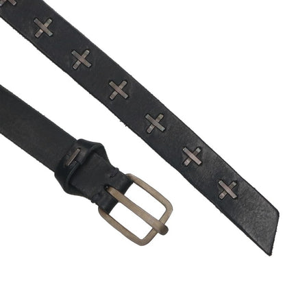 MA+ Cross Studded Leather Belt Black/Silver Size M