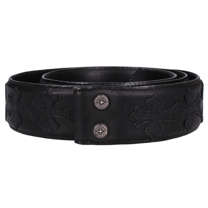 Chrome Hearts 1.5" Cemetery Cross Patch Belt Black Size 34