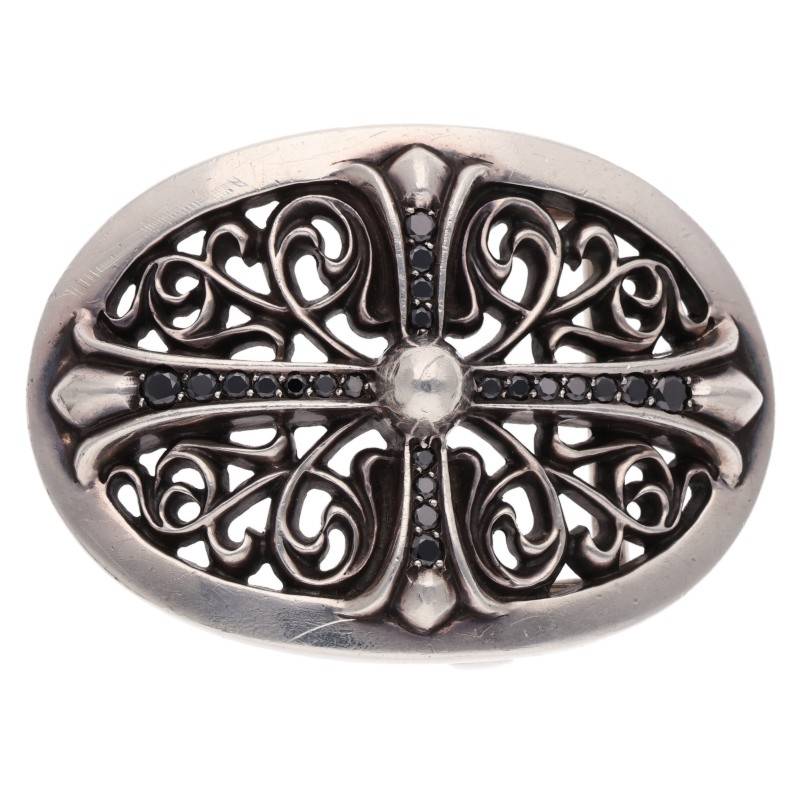 Chrome Hearts Silver Oval Cross Pave Black Diamond Buckle