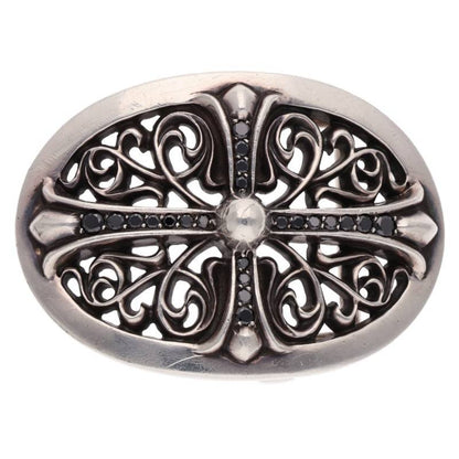 Chrome Hearts Silver Oval Cross Pave Black Diamond Buckle