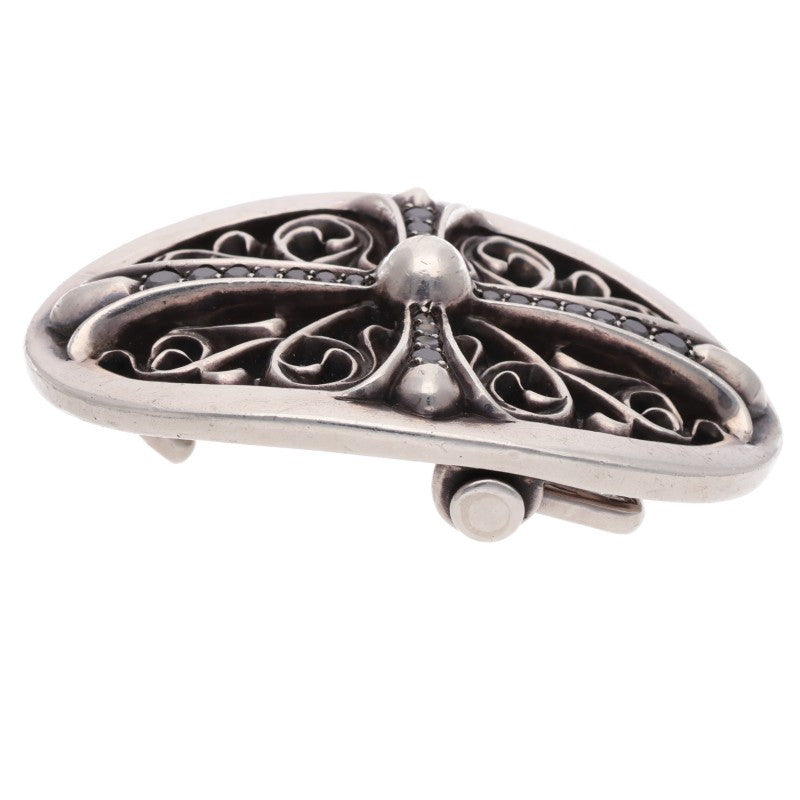 Chrome Hearts Silver Oval Cross Pave Black Diamond Buckle