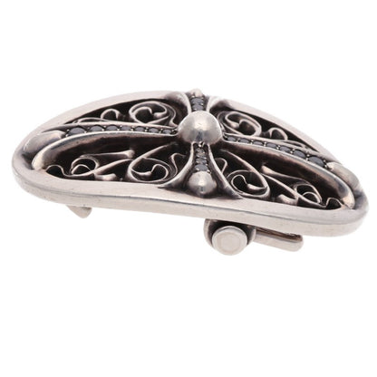 Chrome Hearts Silver Oval Cross Pave Black Diamond Buckle