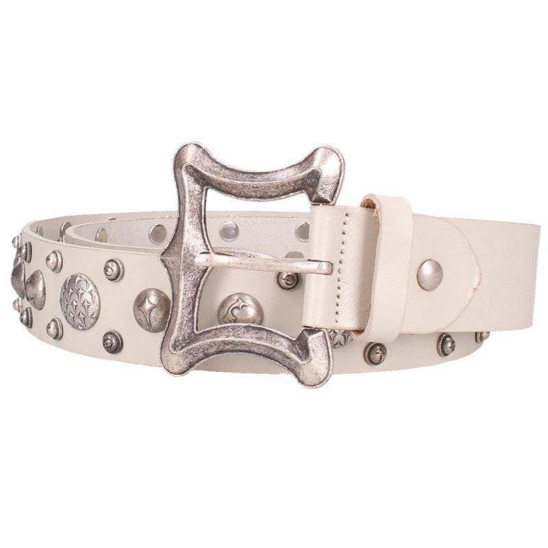 THUG CLUB White Studded Leather Belt