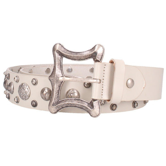 THUG CLUB White Studded Leather Belt