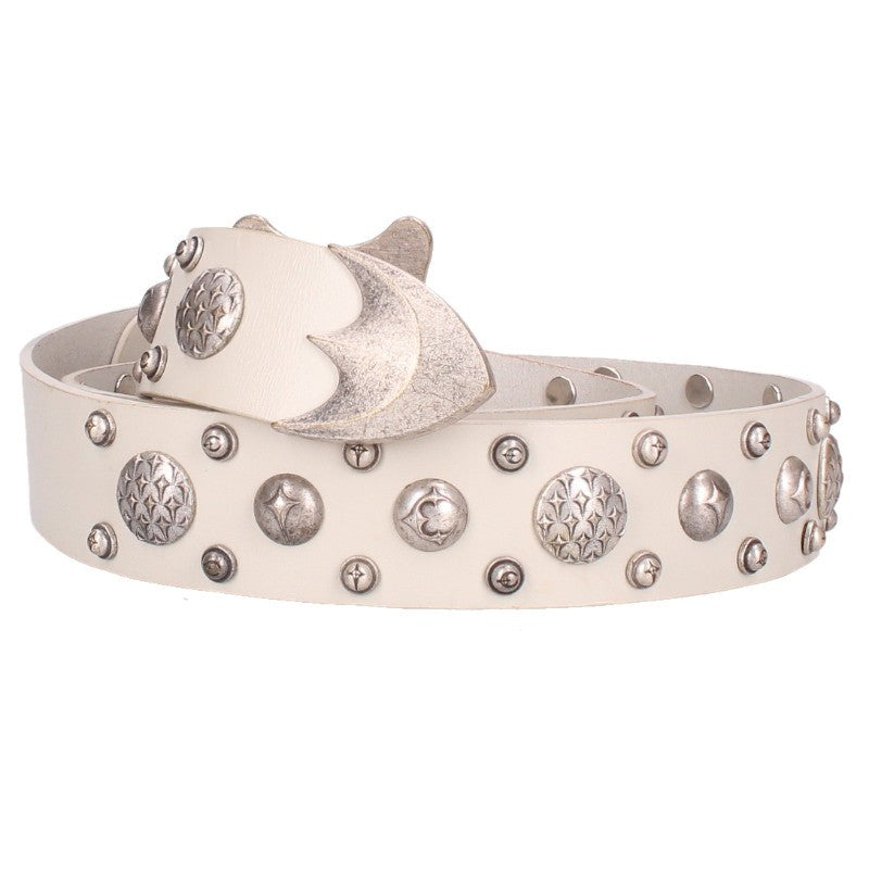 THUG CLUB White Studded Leather Belt