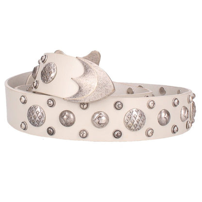 THUG CLUB White Studded Leather Belt
