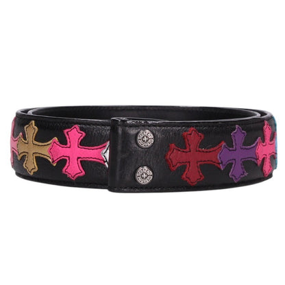 Chrome Hearts 1.5" Multi Cross Patch Leather Belt Size 28