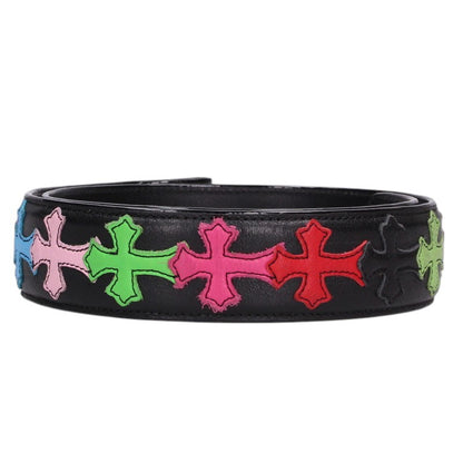 Chrome Hearts 1.5" Multi Cross Patch Leather Belt Size 28