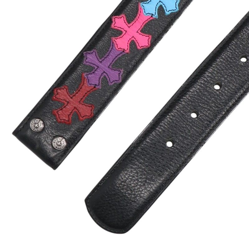 Chrome Hearts 1.5" Multi Cross Patch Leather Belt Size 28