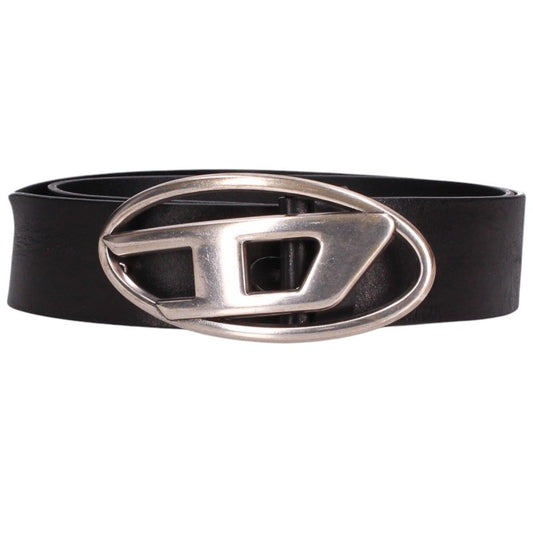 DIESEL D-Buckle Leather Belt Black/Silver Size 85CM