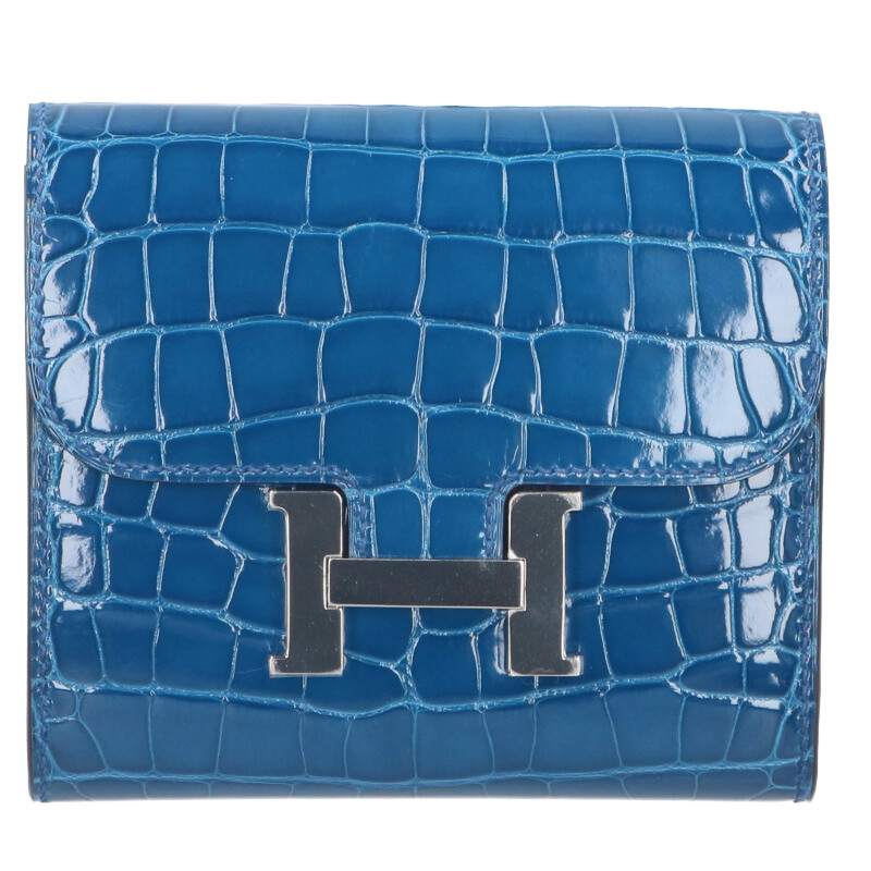 HERMES Constance Compact Alligator Blue/Silver Size ONE SIZE