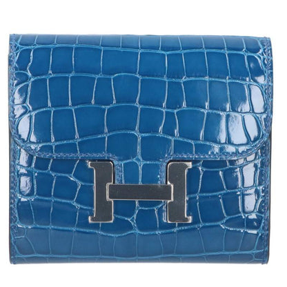 HERMES Constance Compact Alligator Blue/Silver Size ONE SIZE