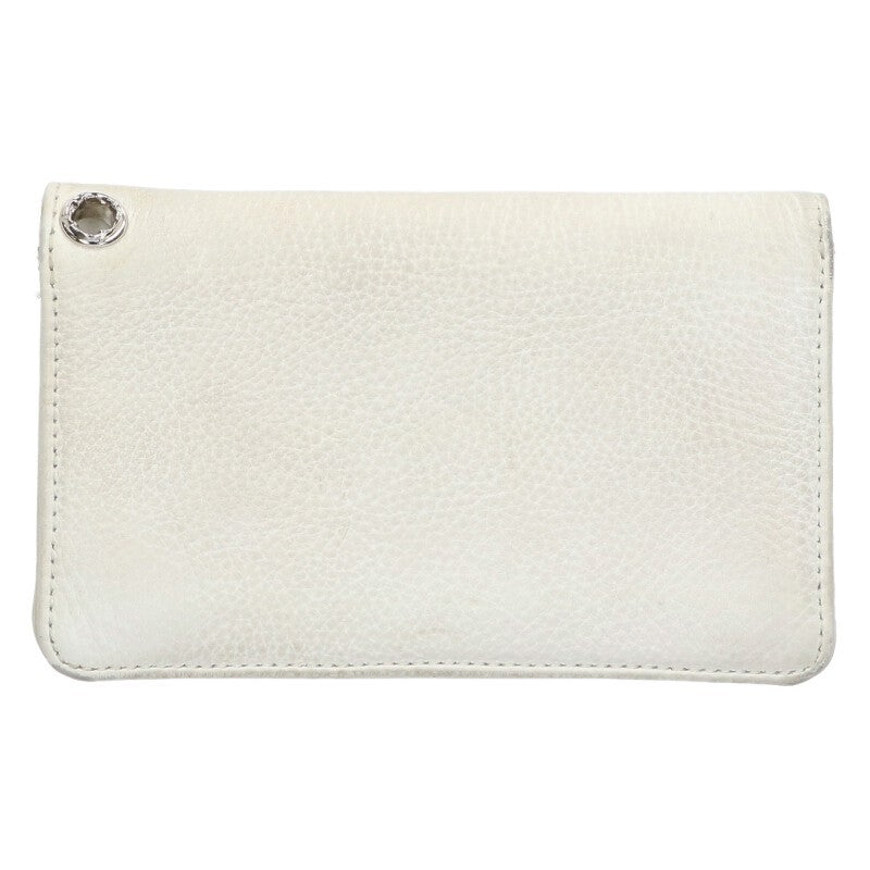 Chrome Hearts Zip-up Cross Button Leather Wallet White