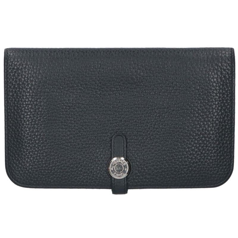 HERMES Dogon Long Togo Black/Silver Wallet Size ONE SIZE