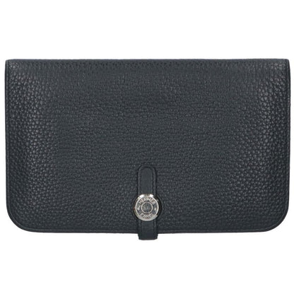 HERMES Dogon Long Togo Black/Silver Wallet Size ONE SIZE