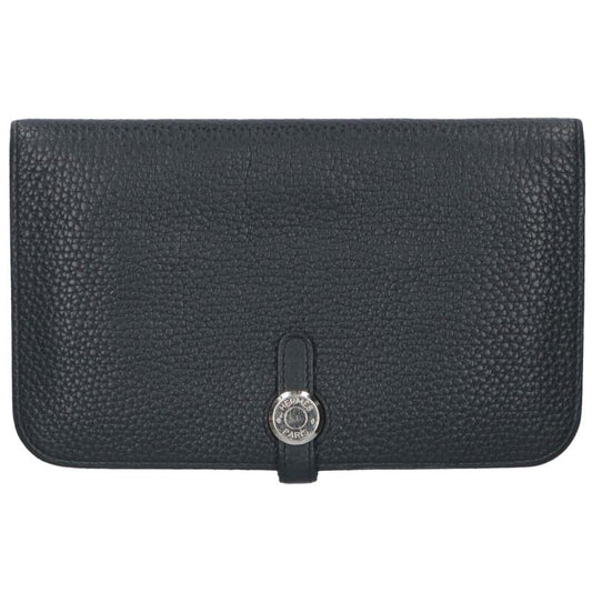 HERMES Dogon Long Togo Black/Silver Wallet Size ONE SIZE