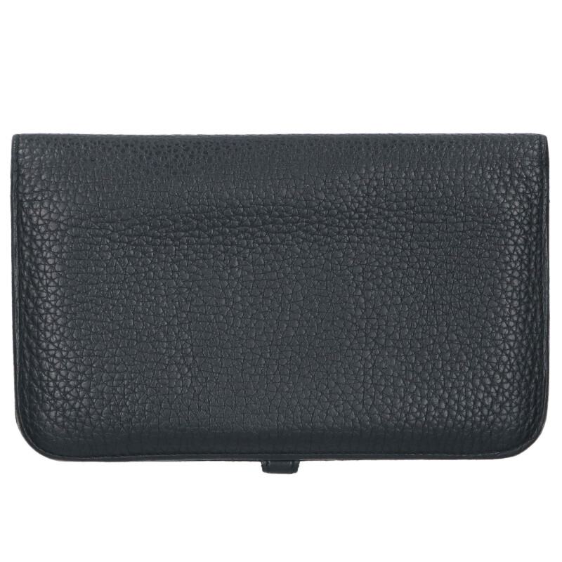 HERMES Dogon Long Togo Black/Silver Wallet Size ONE SIZE