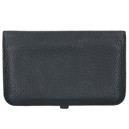 HERMES Dogon Long Togo Black/Silver Wallet Size ONE SIZE