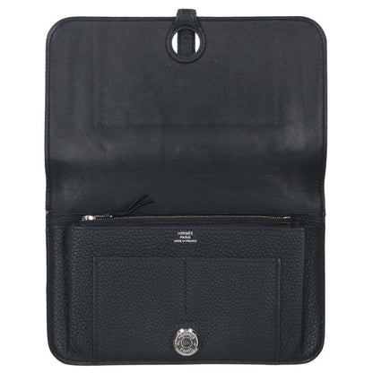 HERMES Dogon Long Togo Black/Silver Wallet Size ONE SIZE