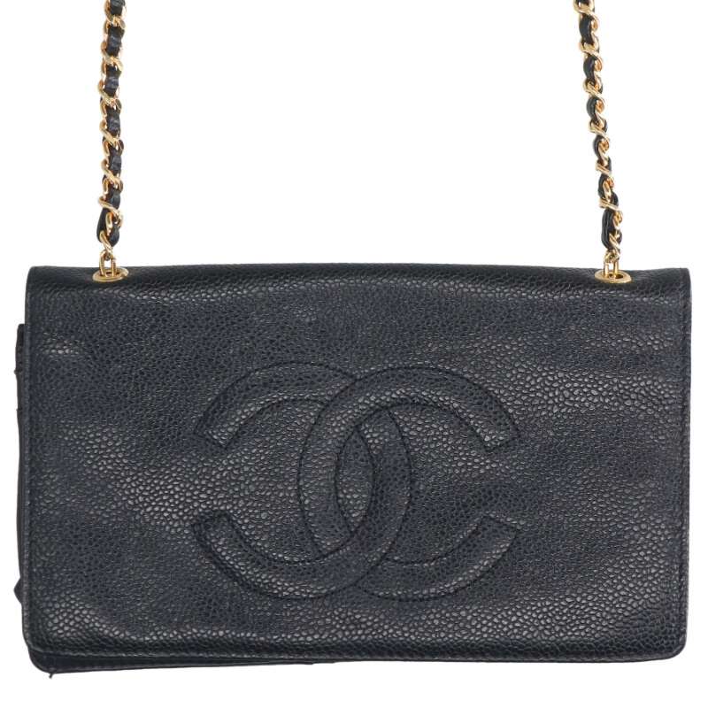 CHANEL Coco Mark Caviar Skin Chain Wallet Size ONE SIZE