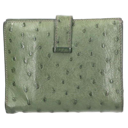 HERMES Bearn Compact Ostrich Green/Gold Wallet Size ONE SIZE