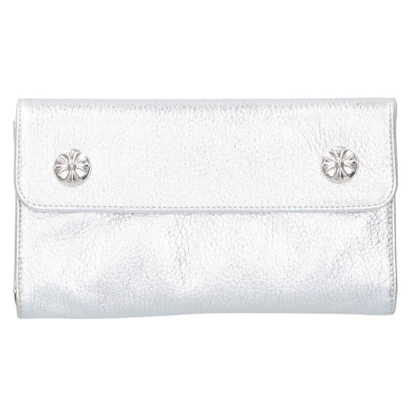 Chrome Hearts WAVE Cross Ball Leather Wallet Size ONE Silver