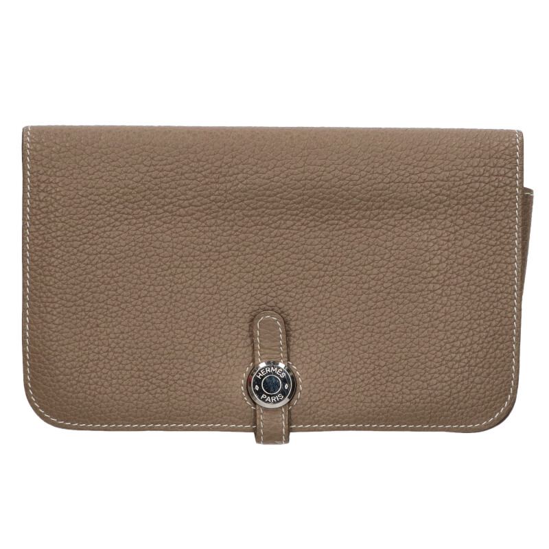 HERMES Dogon Duo GM Togo Etoupe Beige Wallet Size ONE SIZE