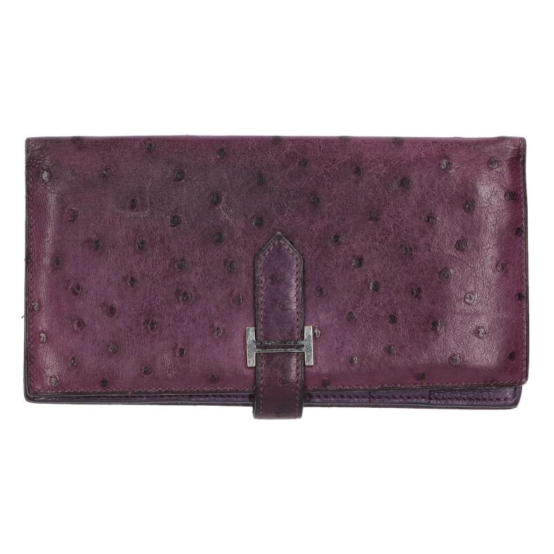 HERMES Bearn Soufflet Ostrich Purple/Silver Size ONE SIZE