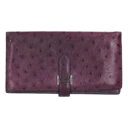 HERMES Bearn Soufflet Ostrich Purple/Silver Size ONE SIZE