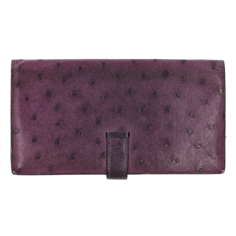 HERMES Bearn Soufflet Ostrich Purple/Silver Size ONE SIZE
