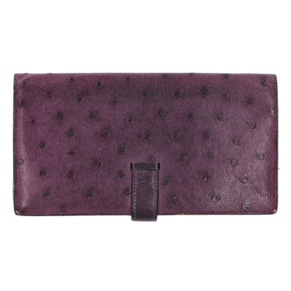 HERMES Bearn Soufflet Ostrich Purple/Silver Size ONE SIZE