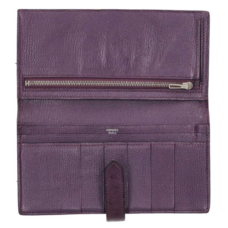 HERMES Bearn Soufflet Ostrich Purple/Silver Size ONE SIZE