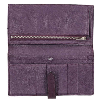 HERMES Bearn Soufflet Ostrich Purple/Silver Size ONE SIZE